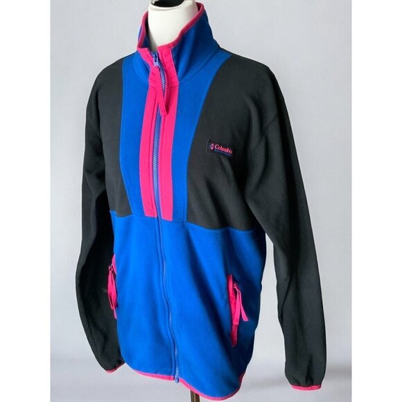 Columbia Fleece Jacket Black Blue Pink Full Zip Long Sleeve Mock Neck Small - Picture 7 of 8